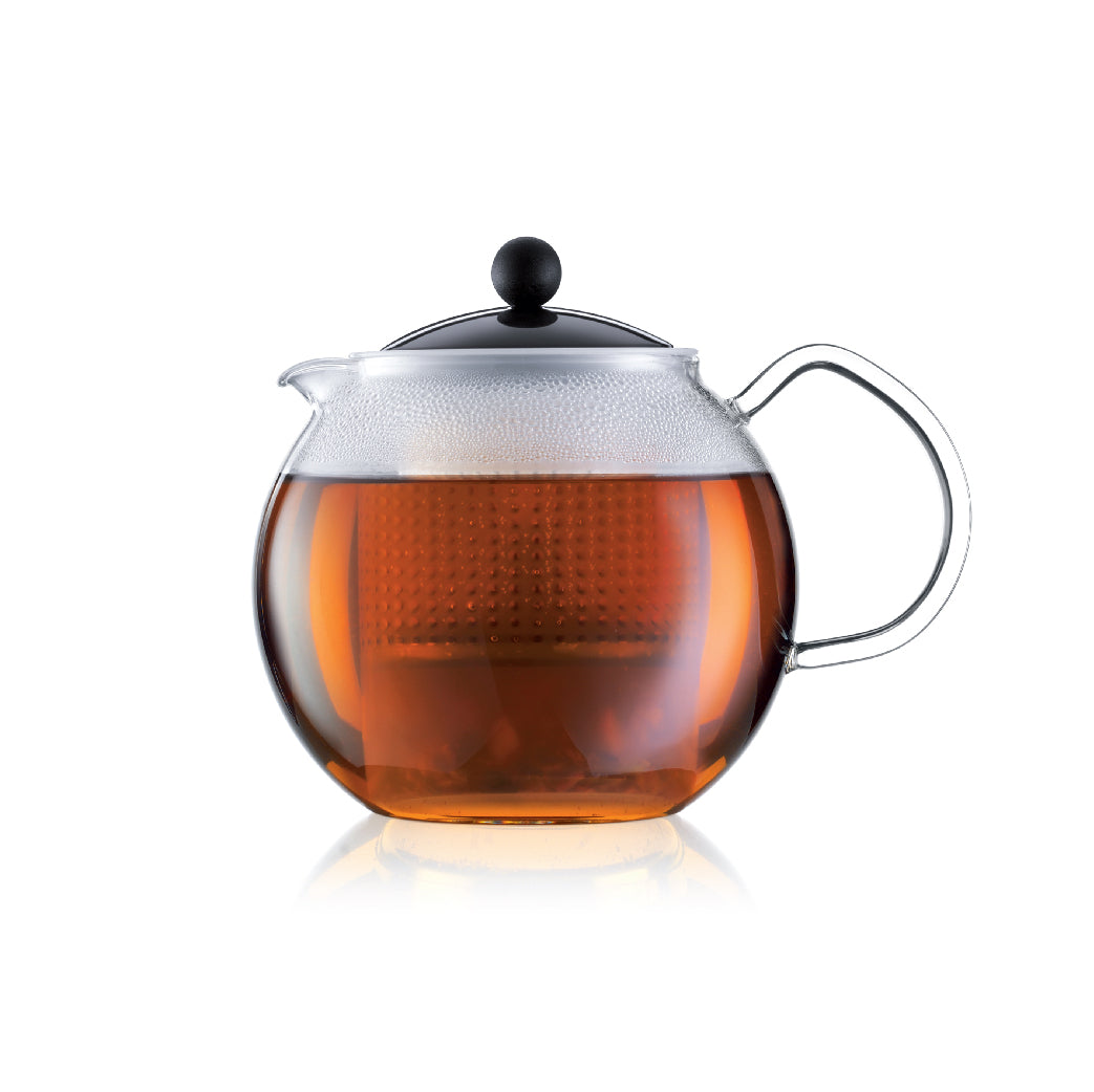 ASSAM - Tea press with glass handle and colored plastic lid, 1.0 l, 34 oz (Black)