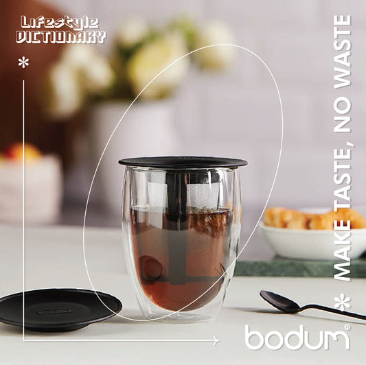 TEA FOR ONE - Glass, double wall, 0.35 l, 12 oz and tea strainer (White)