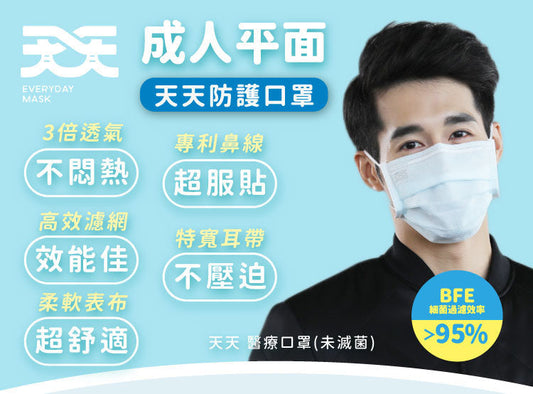 【天天成人平面醫用口罩】藍色 每盒50入